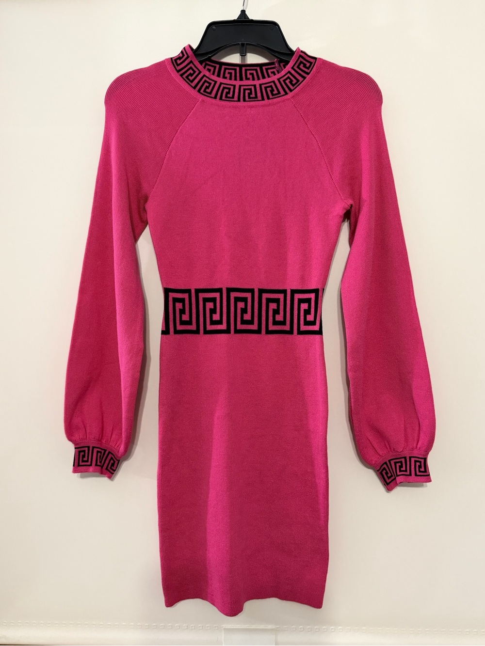 Jolie and Joy’s by FCT with Pink Long-Sleeve Knit Dress w/ Black Greek Key trim